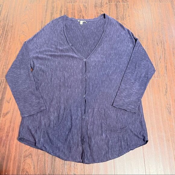 Women’s Eileen Fisher Open Front Knit Long Cardigan Size XL Organic Cotton Blue - Picture 1 of 5
